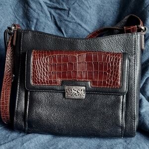 Brighton Crossbody Bag - black & brown leather with silver hardware